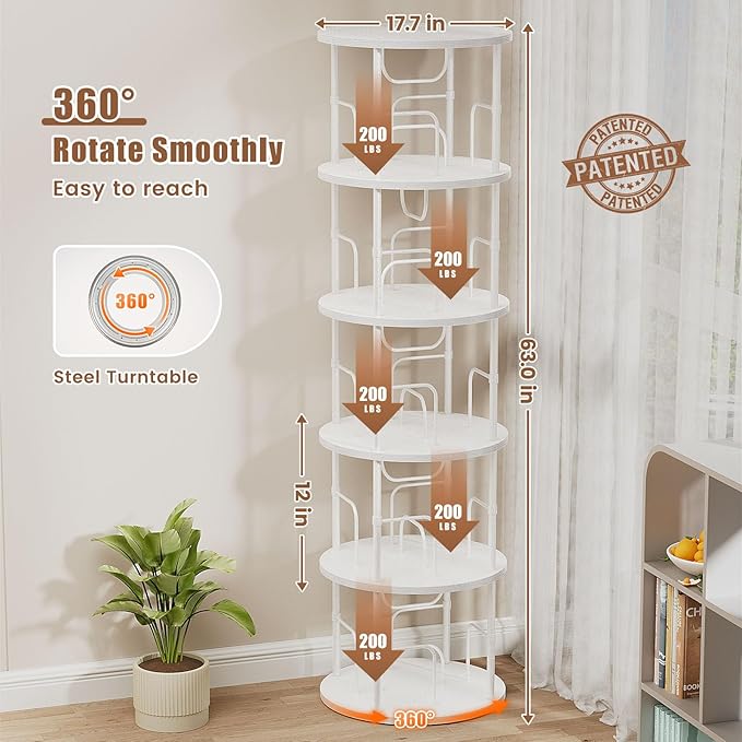 ALLSTAND 5 Tier Rotating Bookshelf, 360 ° Display Stackable Spinning Bookshelf