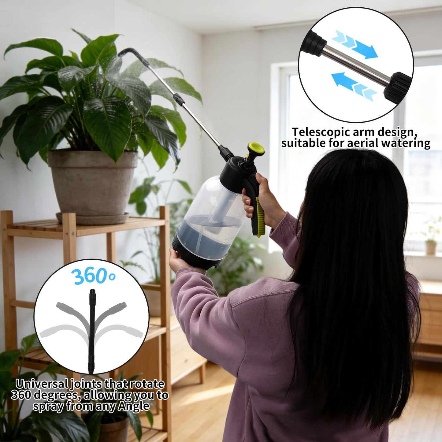 Handheld Pump Sprayer for Hanging Plants with 24.4" Long Spout, Watering Bottle Sprayer for Watering Hanging Plant Basket, Hard to Reach High Plant for Indoor or Garden 2L(0.5Gal)