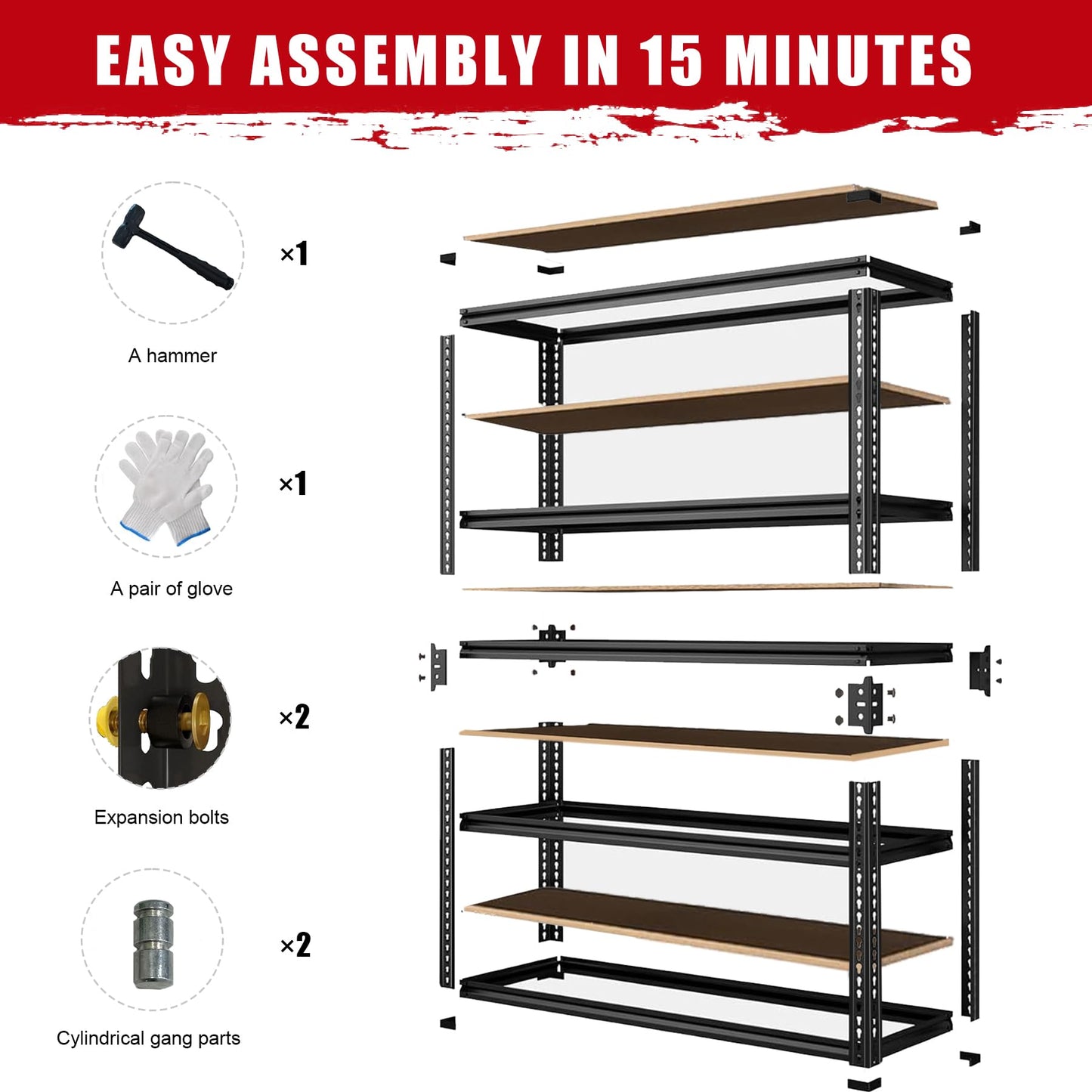 ZEUKMXOO Garage Storage Shelves, 72''H Shelving Units and Storage, 2400 LBS Heavy Duty Shelving, Metal Garage Shelves for for Basement, Warehouse, Pantry, Closet, Kitchen