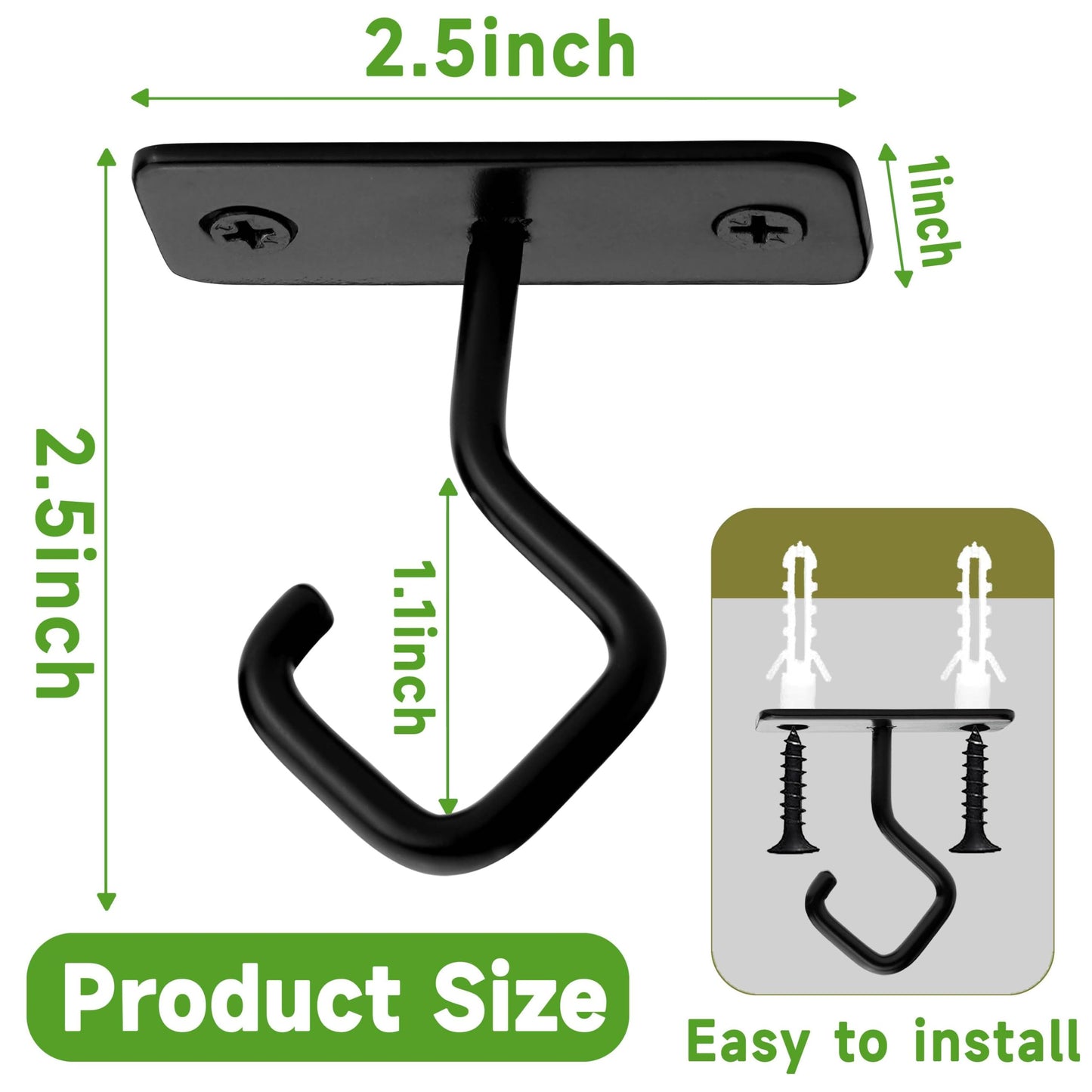 Lifyzoon Ceiling Hooks for Hanging Plants - 2.5 Inch Iron Plant Bracket 8 Pack, Metal Plant Hanger Wall Hooks for Plants, Lanterns, Light, Wind Chimes, Indoor&Outdoor Decoration Black