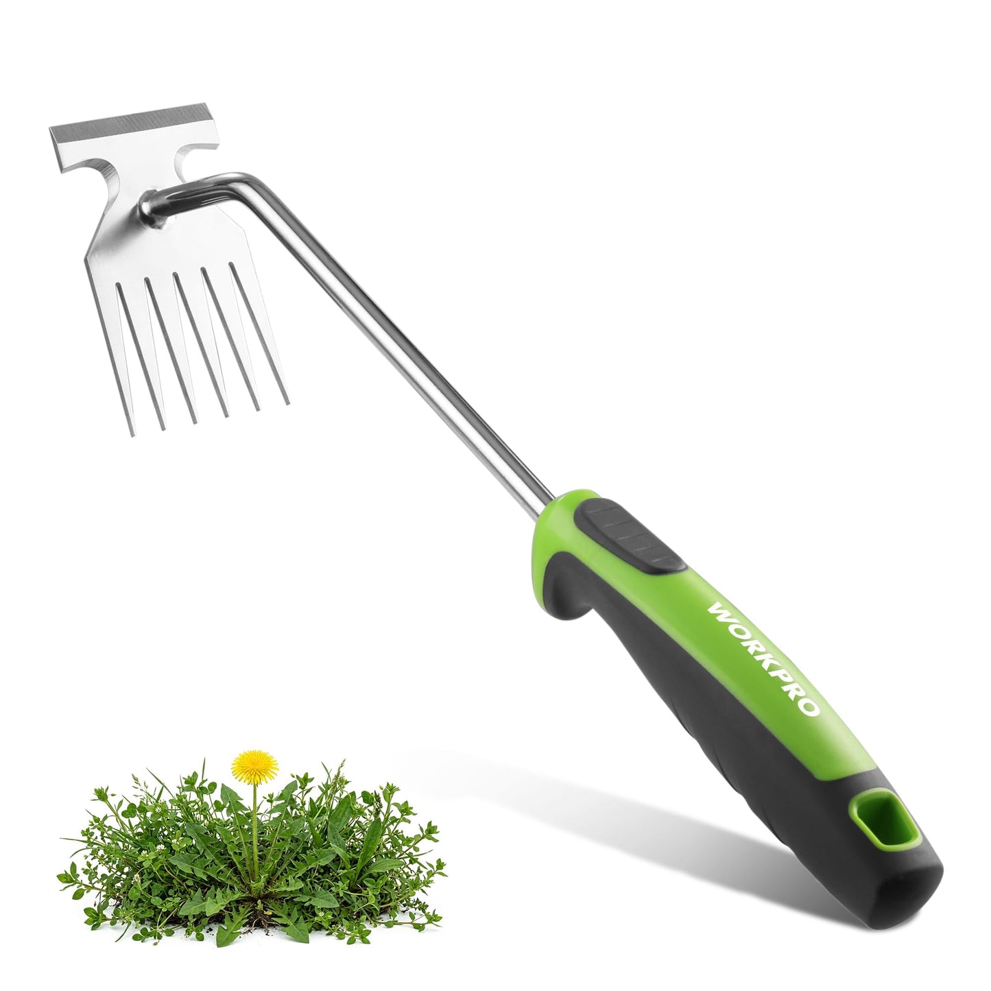 WORKPRO 15-Inch Weed Puller Tool, 6-Tine Heavy Duty Deep Root Remover for Dandelion, Stainless Steel Hand Weeder with Ergonomic Soft Grip for Lawn, Garden, and Yard