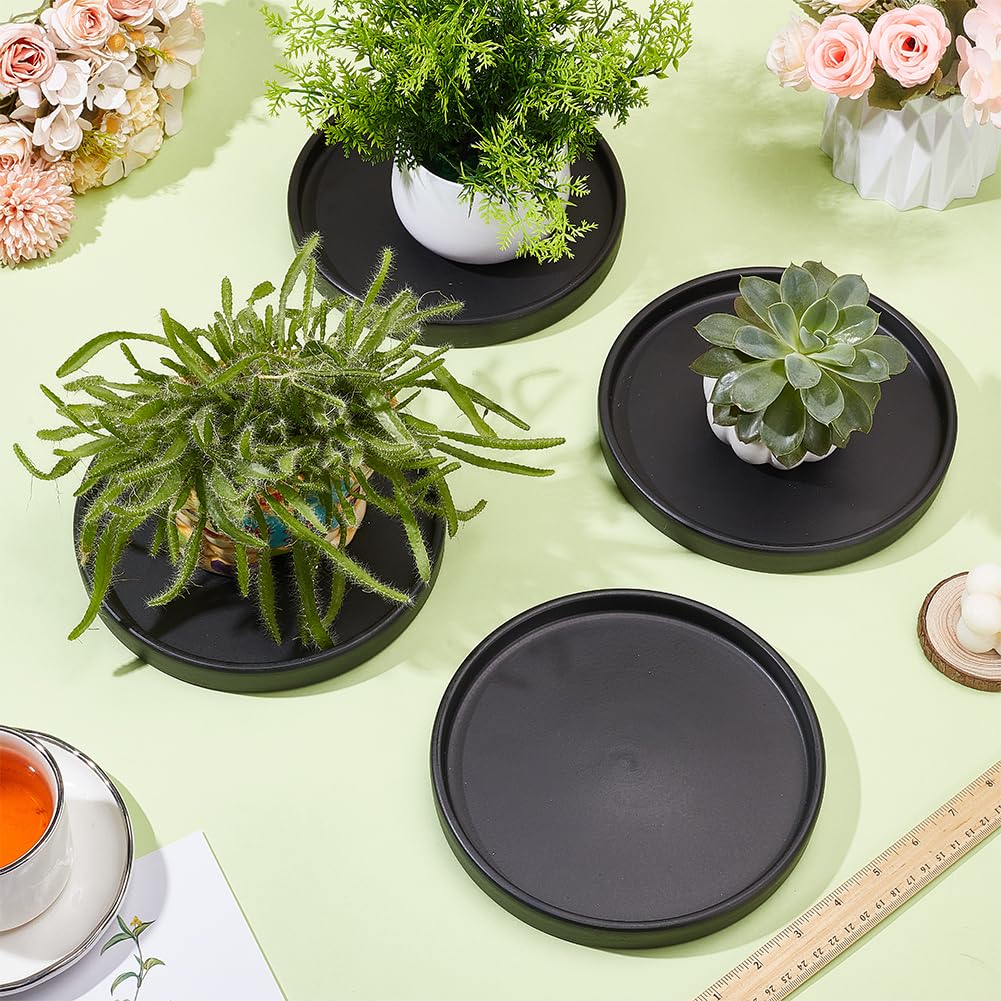 GOMAKERER 4 Pcs Ceramic Plant Saucer Pot Tray, 7 Inch Plant Drip Trays Ceramic Flower Pot Base Multi Functional Decorative Tray for Indoors Outdoor Use Home Office Decor