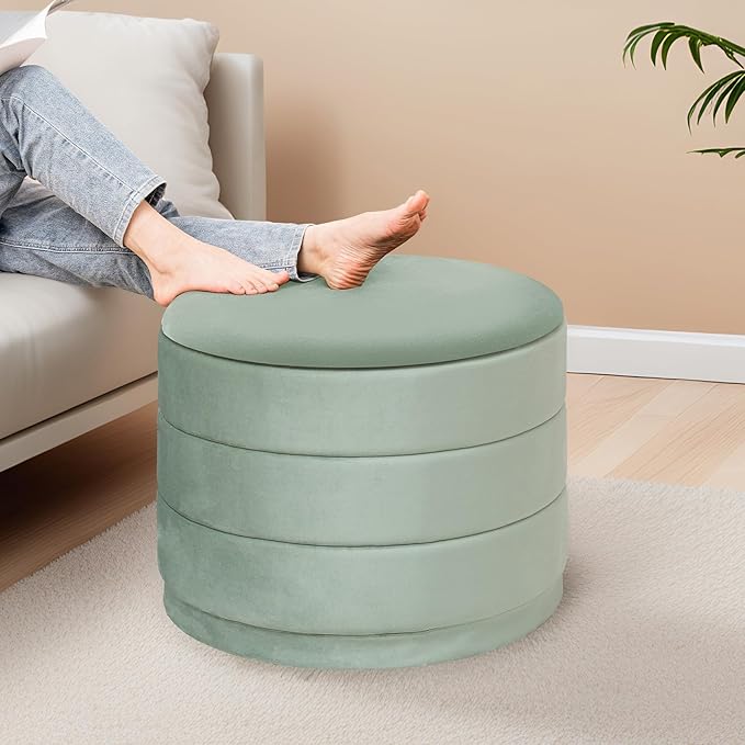 23" Upholstered Round Velvet Ottoman
