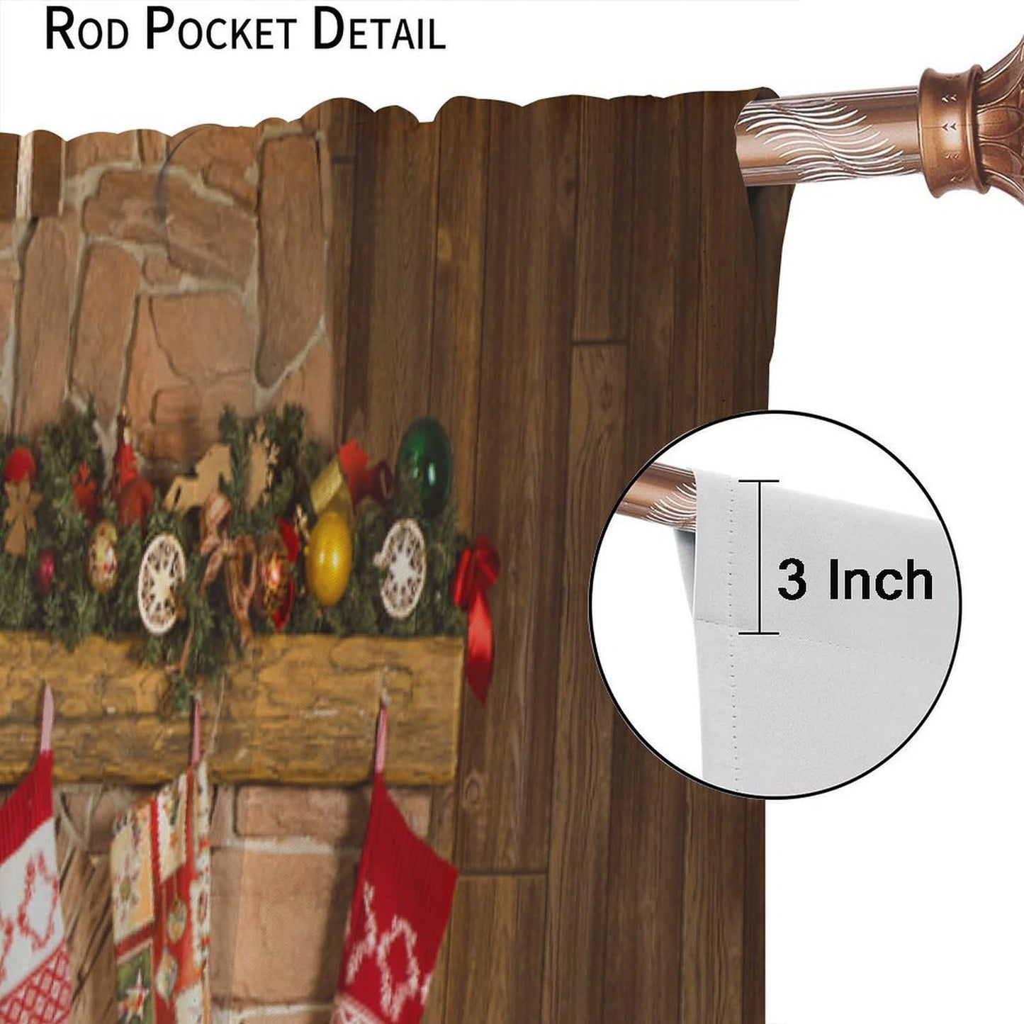 FengMingRui Christmas Window Curtain for Bedroom Fireplace Printed Window Treatment Winter Holiday Christmas Decor Window Drapes 52" W X 84" L