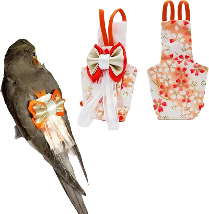 Bird Flight Suits Diapers, Parrot Flight Suits Diapers for Monk Parakeets, Cockatiels Flight Suits, Parrot Clothes, Bird Training Nappy Suit Liners Clothes (XS, Orange)