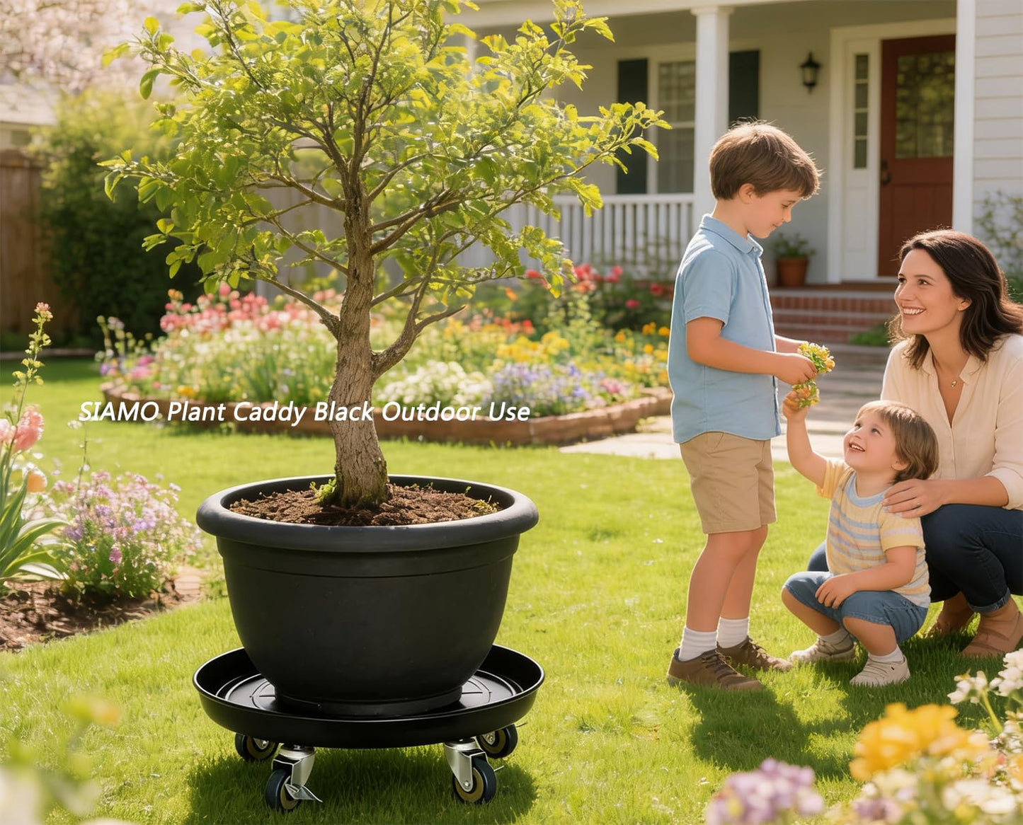 SIAMO 16" Heavy Duty Plant Caddy (430lbs Capacity)-Lockable Non-Scratch Swivel Casters Rolling Plant Stand Saucer for Large Ceramic Planters & Heavy Trees Indoor & Outdoor,2-Pack,Black