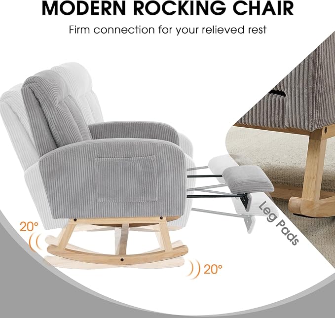 NIOIIKIT Nursery Rocking Chair, Corduroy Upholstered Rocking Chair