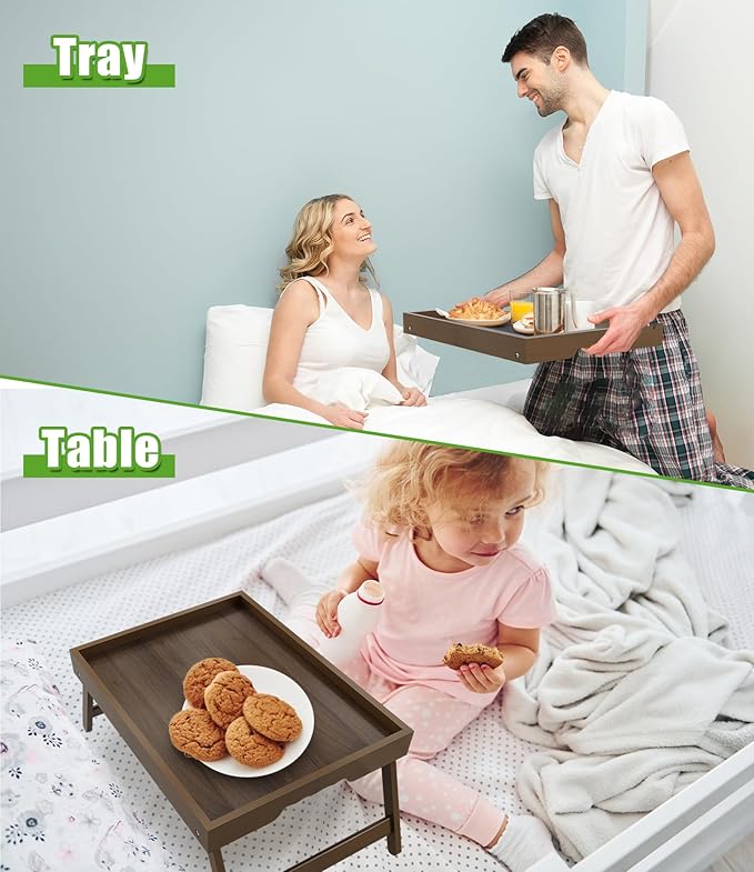 Artmeer Bed Tray Table with Folding Legs, Bamboo Breakfast in Bed