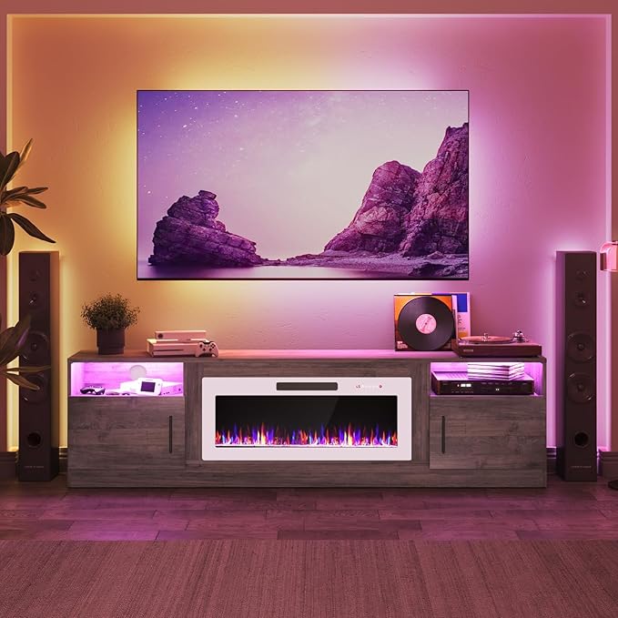 PRETZI Fireplace TV Stand with 36" Fireplace Up to 90" TVs, Remote Control