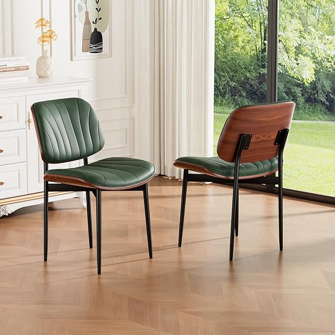 REONEY Dining Chairs Set of 2, Mid-Century Modern Upholstered PU Leather Chairs