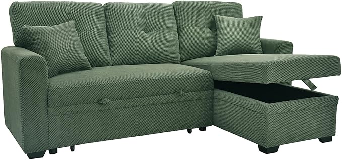 L Shaped Sectional Couch with Storage and Pull Out Bed, 3 Seater Sleeper Sofas