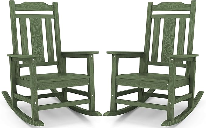 SERWALL Oversized Rocking Chair Set of 2 Outdoor, HDPE Outdoor Rocking Chair