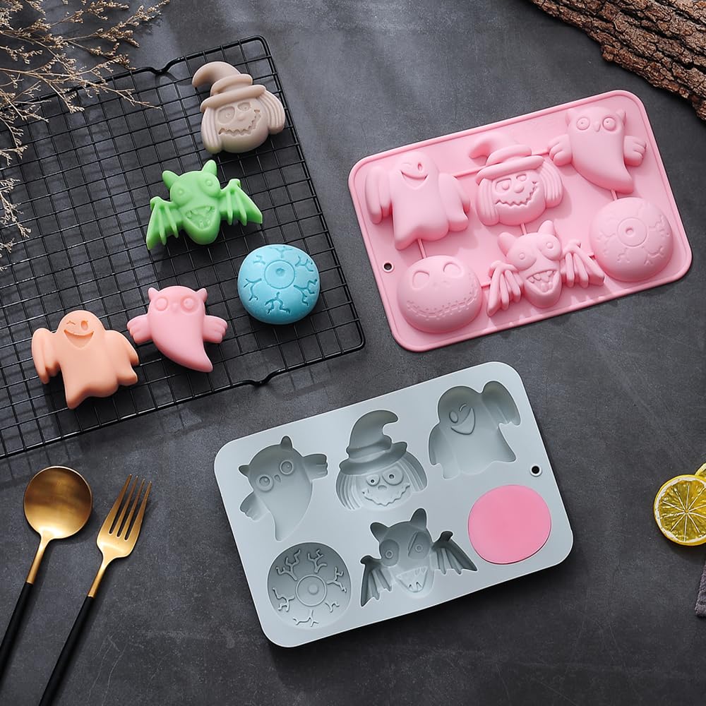 Cartoon Spooky Silicone Molds, 2 Pack Halloween Themed Elf Molds for Aromatherapy Candles Chocolate Pudding Dessert Jelly Handmade Soap Cupcake Topper for Halloween Party Props