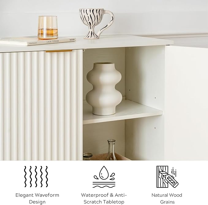 EYYTHUNG Fluted Storage Cabinets Set of 2, Sideboard Buffet Cabinet Accent