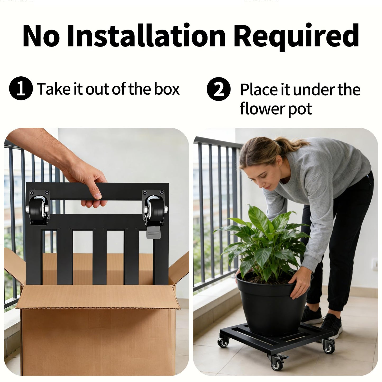 LUBORN Plant Caddy with Wheels, 20'' Heavy Duty Large Metal Rolling Plant Stand with Lockable Caster, Square Plant Dolly Rust-Proof for Large Planters, Holds up 650 Lbs, 1 Pack