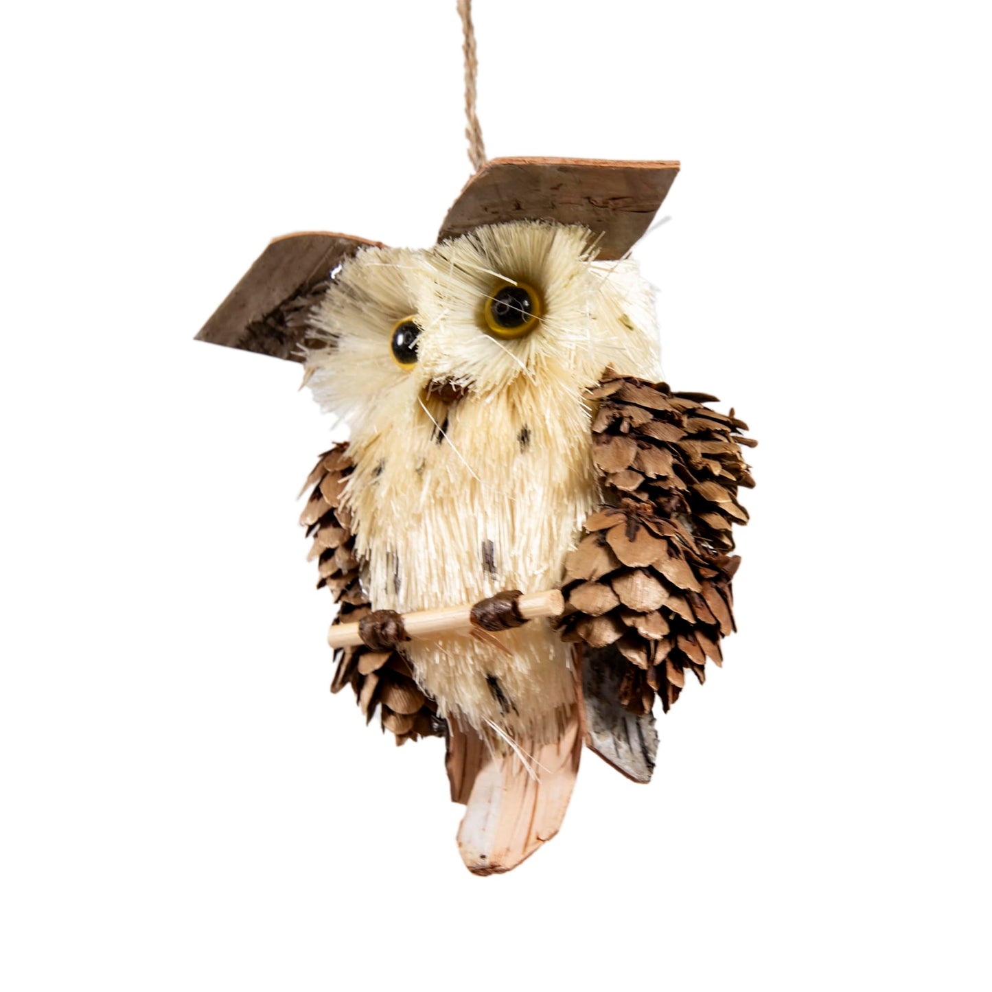 Cartanfill-Woodland Animal Owl Ornaments, Wood and Sisal, Set of 6 Assorted, Christmas Tree, Thanksgiving