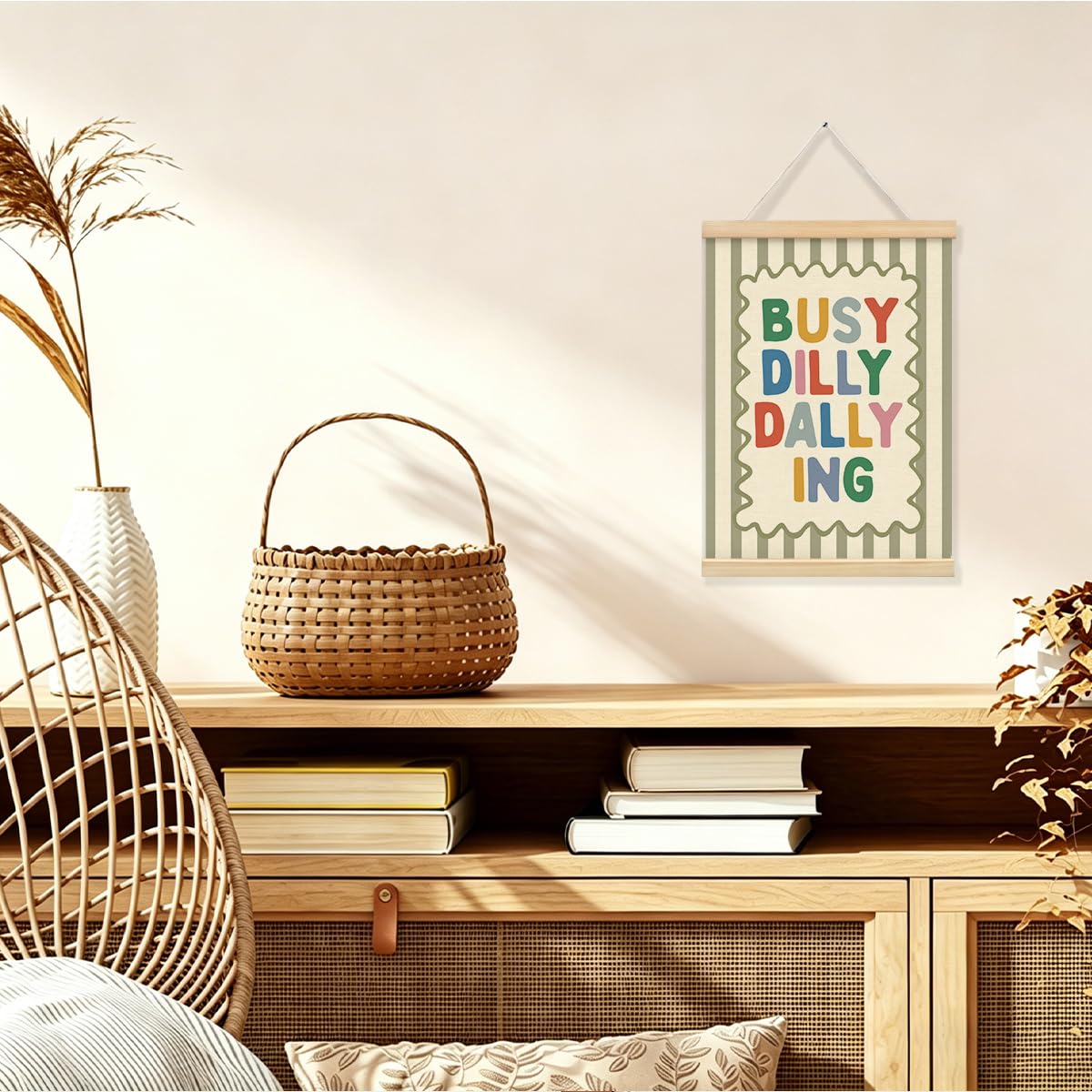 STHTTSW Playroom Wall Decor, Positive Quote Busy Dilly Dallying Art, Boho Classroom Decor, Apartment Nursery Wall Art for Toddler Boys Girls, Kids Room Baby Room Essentials, 12x16 Inches