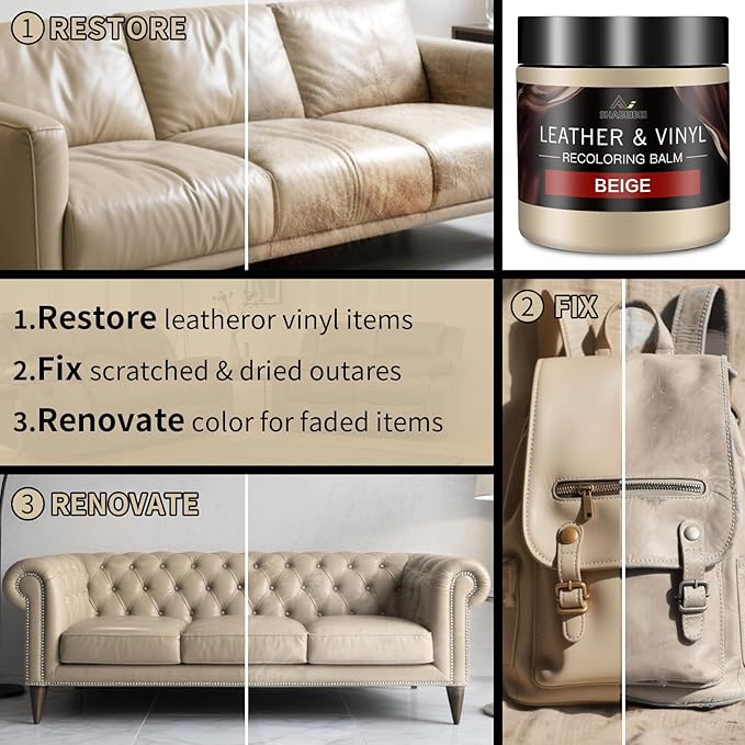 Leather Recoloring Balm with 100ml Mink Oil, Car Seats, Dye & Restorer