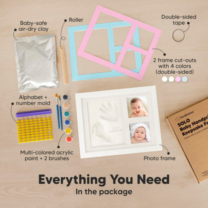 Baby Hand and Footprint Kit - Quick Dry Clay Baby Footprint Kit, Newborn Keepsake, Nursery Picture Frame for Boys, Girls, Personalized Gifts for Shower & Registry, New Mom Gift (Alpine White)