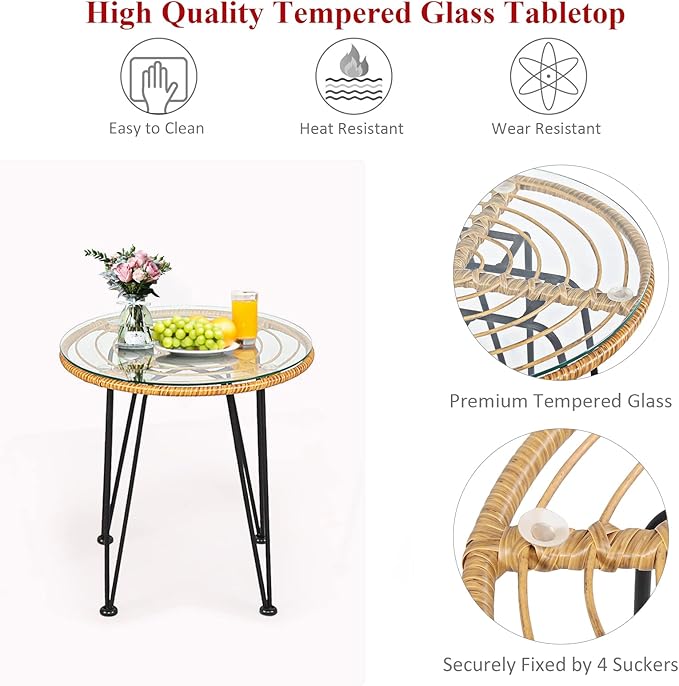 Tangkula 3 Pieces Patio Bistro Set, Rattan Conversation Set