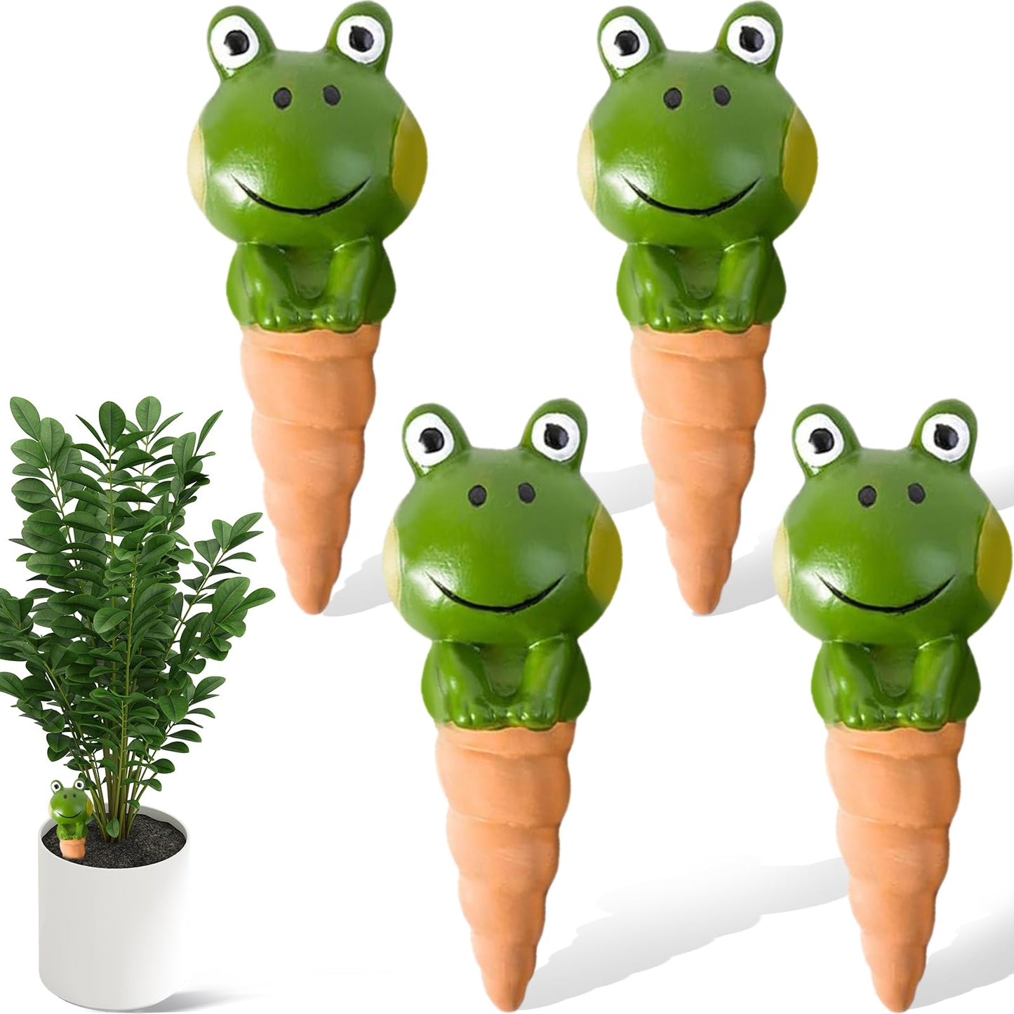 4PCS Terracotta Self Watering Spikes, Frog Shaped Self Watering Globes, Slow Release Self Watering Planter Insert, Plant Watering Globes for Indoor and Outdoor Plants