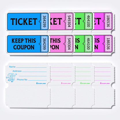 Fluorescence Raffle Tickets Double Roll 8000 Tickets 50/50 Tickets for Events, Entry, Class Reward, Fundraiser & Prizes(Blue, Green, Purple, Red)