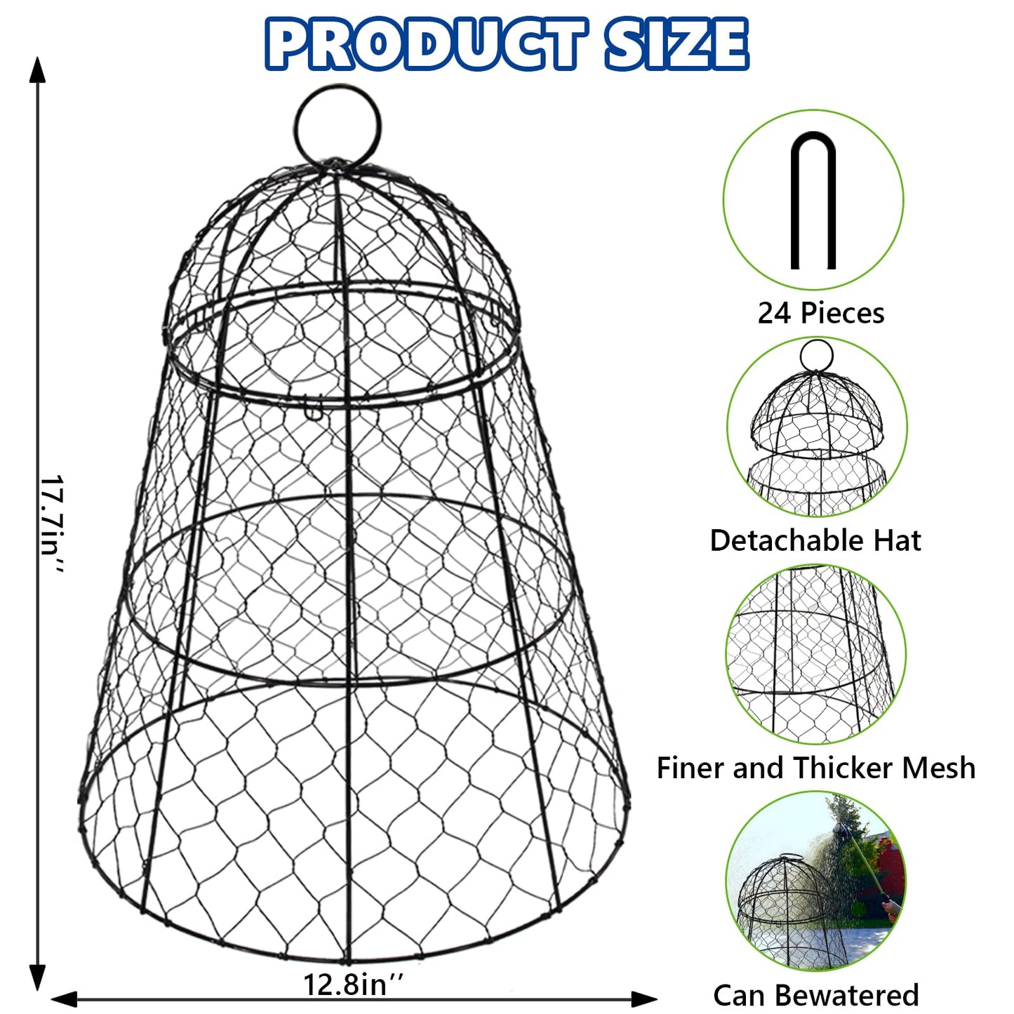 Tcomhk Garden Cloches for Plants - Set of 6 Chicken Wire Plant Cages and Plant Protectors from Animals, 17.7" H x 12.8" D, Outdoor Vegetable and Flower Cages, Sapbontchi Chicken Wire Cloche