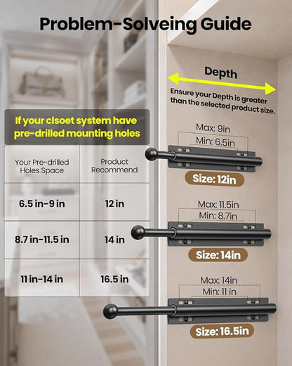 Supforce 2 PACK Valet Rod for Closet Pull Out, Retractable Slide Out Valet Rod Closet Organization, 12" Aluminum Valet Clothing Hanger Rods Perfect for Suits, Freshly Pressed Clothes, Black