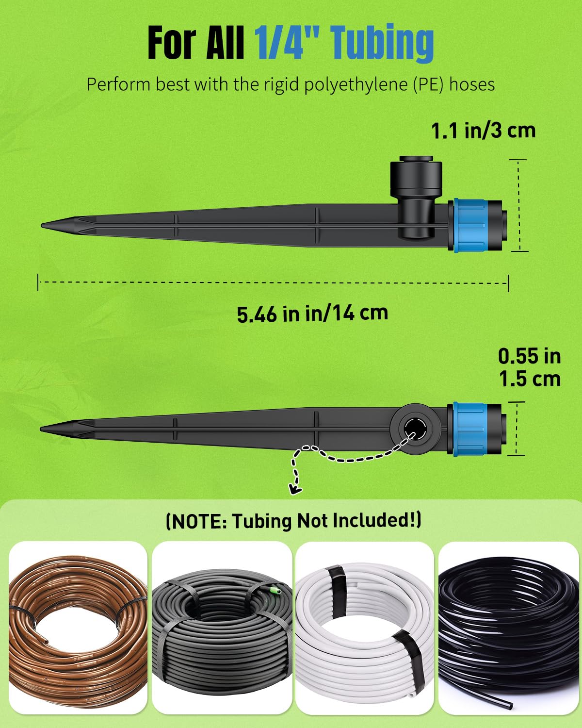 Pawfly 60 Pcs Drip Irrigation Emitters, Drip Emitters Sprinklers with Stake Drip Irrigation System Parts for 1/4 Inch Tubing, Water Flow Irrigation Drippers with Adjustable 360 Degree