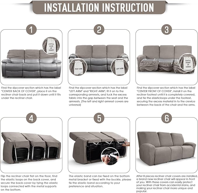 TAOCOCO Recliner Sofa Covers 8-Pieces Stretch Large Couch Covers