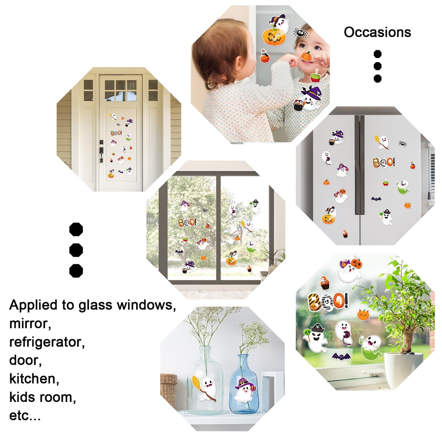 Whaline 32Pcs Halloween Thick Gel Window Clings Cute Ghost Pumpkin Boo Gel Decals for Holiday Home Classroom Nursery Glass Decor, 2 Sheets