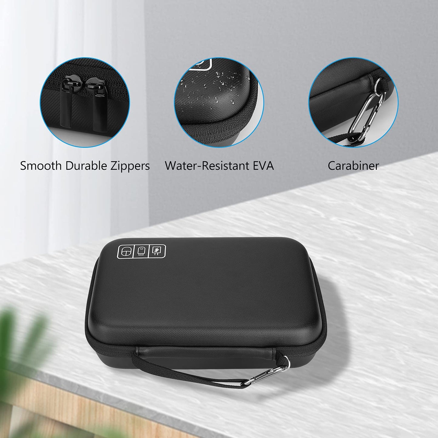 ProCase Hard Travel Electronic Organizer Case for MacBook Power Adapter Chargers Cables Power Bank Apple Magic Mouse Apple Pencil USB Flash Disk SD Card Small Portable Accessories Bag -Black, L