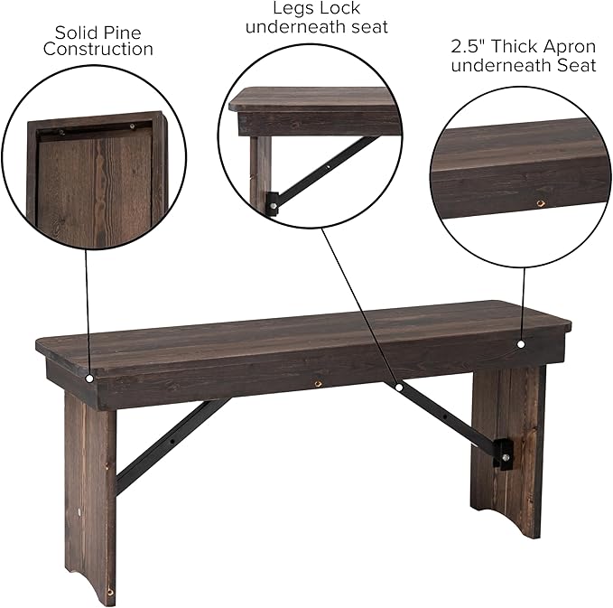 Flash Furniture HERCULES 40" x 12" Folding Farm Bench, Solid Pine Entryway