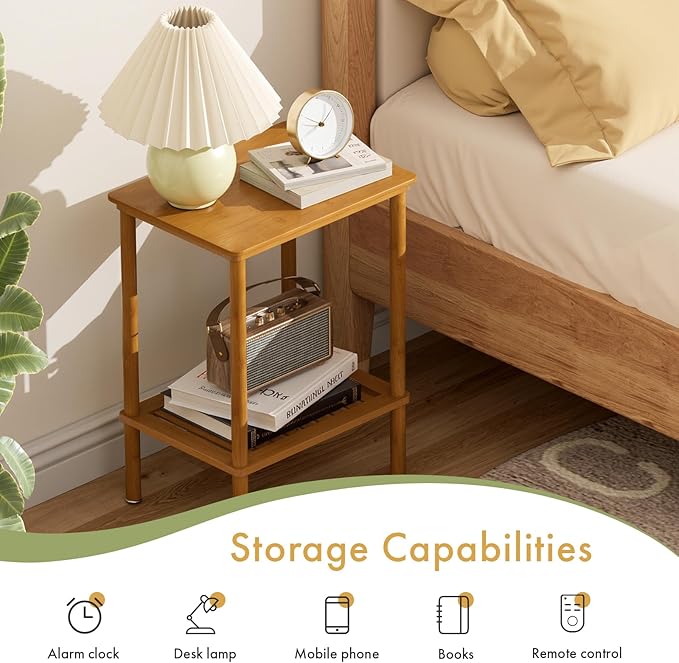 2-Tier Small Side Table, Narrow Entryway Table, Bedside End Table, Bamboo Night
