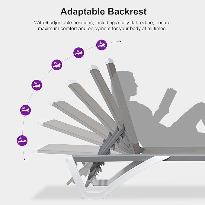 PURPLE LEAF Patio Chaise Lounge Chair Outside Aluminum Plastic Stackable
