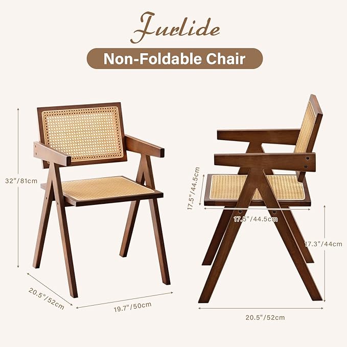 Furlide Rattan Accent Chairs, Modern Mid Century Dining Chairs Set of 2