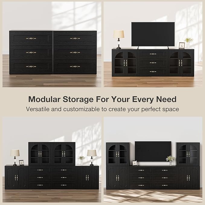 Wooden Dresser with 3 Large Drawers, Modular Media Console Storage Chest of
