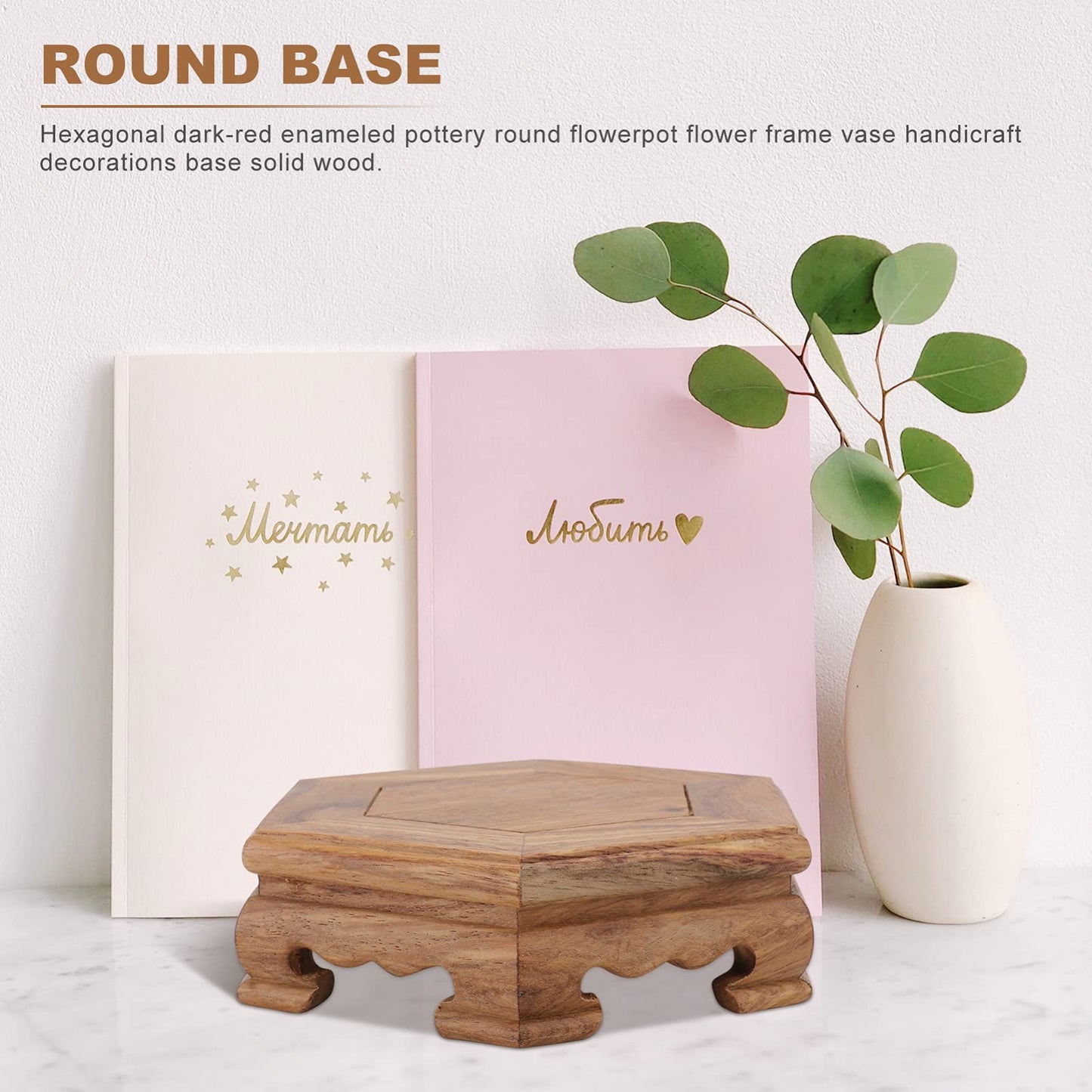Cabilock Rosewood Base Decorative Flowerpot Stand 4.72 Inch Round Wooden Display Pedestal for Indoor Outdoor Plant Holder Home Garden Decor