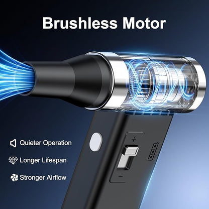 Mini Ultra-Slim Electric Compressed Air Duster, 150,000RPM Brushless Motor, Powerful Airflow for Keyboard/PC/Car, USB-C Rechargeable