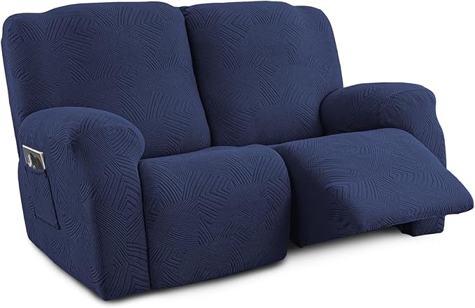 Recliner Loveseat Covers, 4-Piece Stretch Geometric Strokes Jacquard Reclining