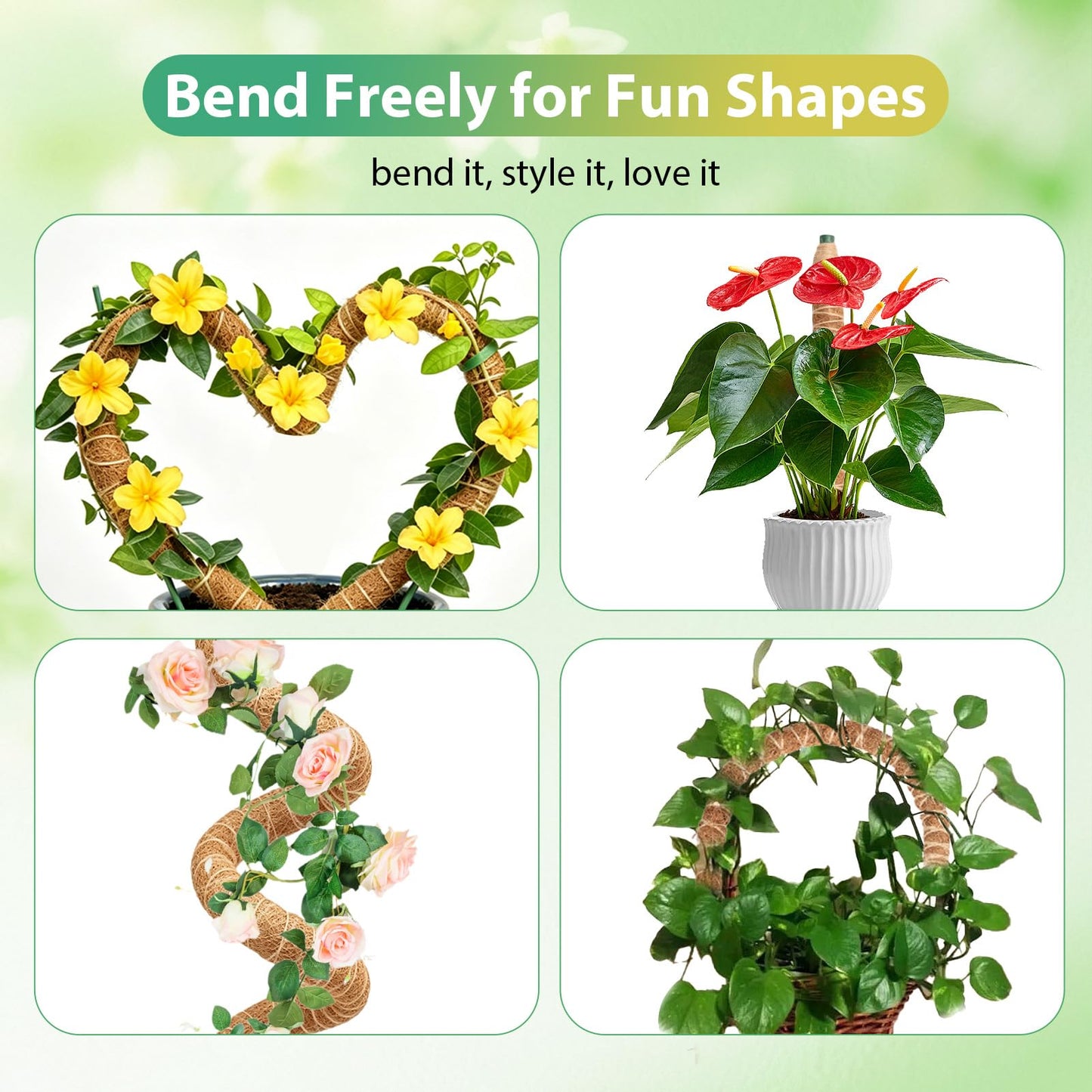 Growvy 2 Pack Bendable Moss Pole, 63" DIY Shape Monstera Plant Support for Climbing Indoor Plants, Coco Coir Plant Support Stake for Monstera, Pothos, Philodendron & Indoor Potted Vines