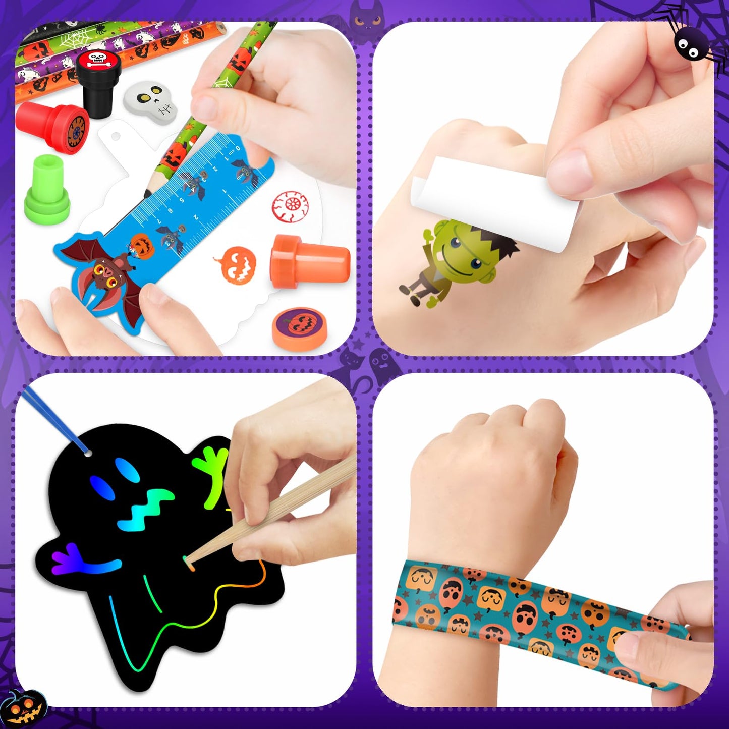 192PCS Halloween Party Favors Gift for Kids, 24 Pack Halloween Stationery Gift Set for Trick or Treat, Goody Bags Fillers Party Supplies for Classroom School Prizes with Erasers, Pencils, Rulers