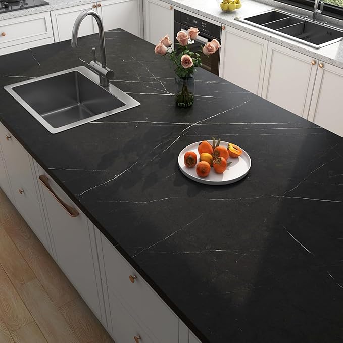 FunStick 36"x200" Black Marble Contact Paper Peel and Stick Countertop Paper