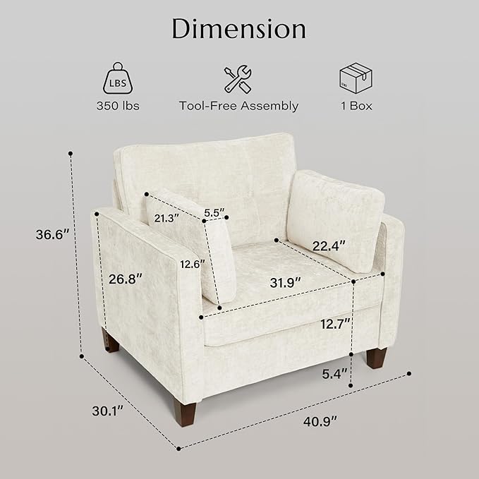 Luxury Oversized Accent Chair, 40.9" Upholstered Piping Single Armchairs