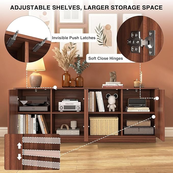 63'' Fluted TV Stand for TVs up to 75'', Modern Media Console