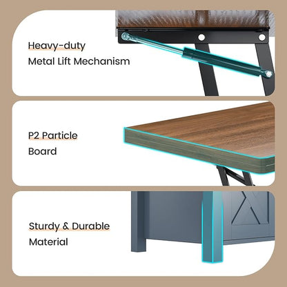 SEDETA Lift Top Coffee Table, 4 in 1 Multi-Function Convertible Coffee Tables with Storage and Hidden Compartment, Farmhouse Coffee Table Converts to Dining Table for Living Room, Blue