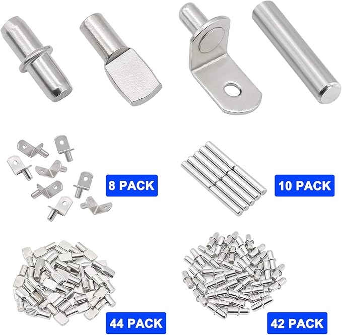 104Pcs Shelf Pins Kit, 4 Styles Nickel Plated Shelf Support Pegs, Bookshelf Pegs
