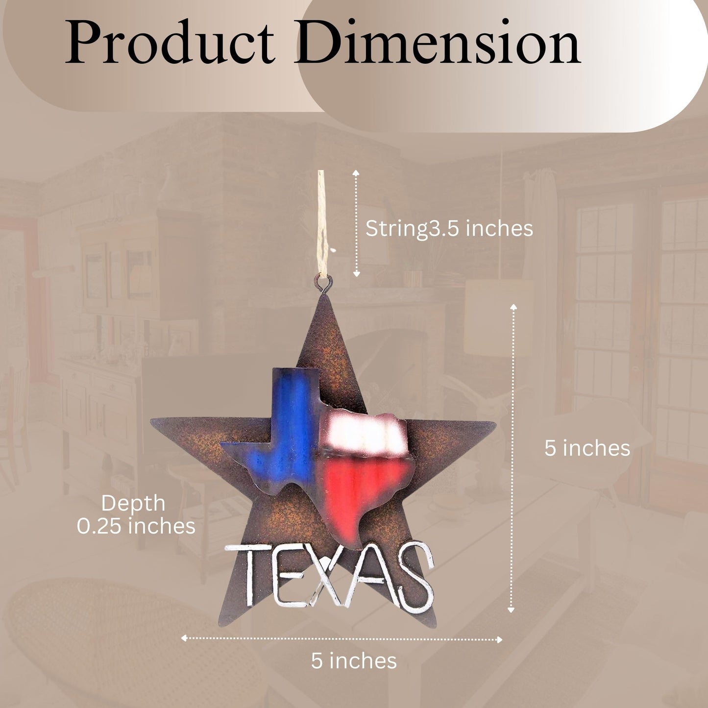 BestGiftEver 1-Piece Metal Star with Texas Map Ornament Rustic Style Gift Idea Western Lone Star 3-D Texas Map Christmas Metal/Tin - Tree or Wall Hanging