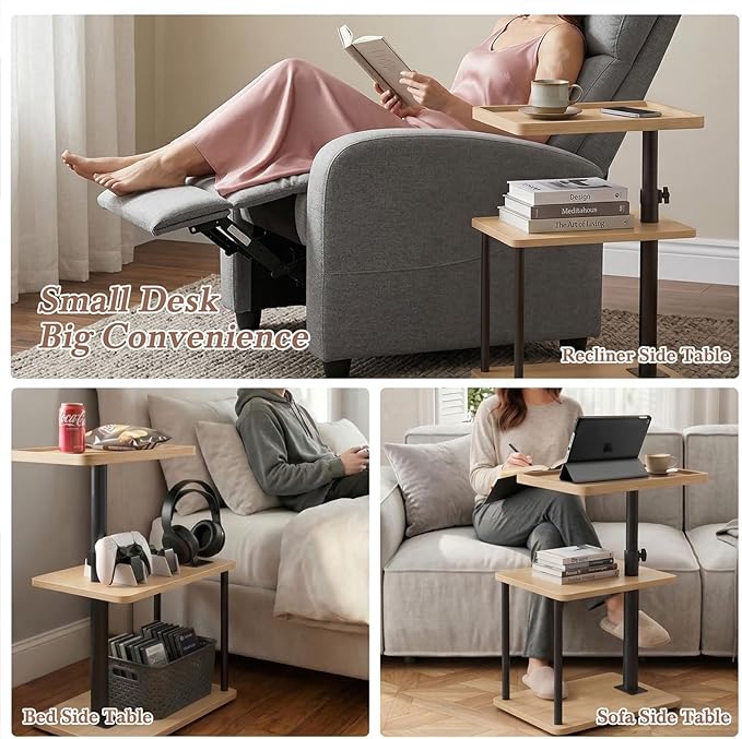 Faesun C Table End Table Adjustable Height, 360°Swivel TV Tray Table