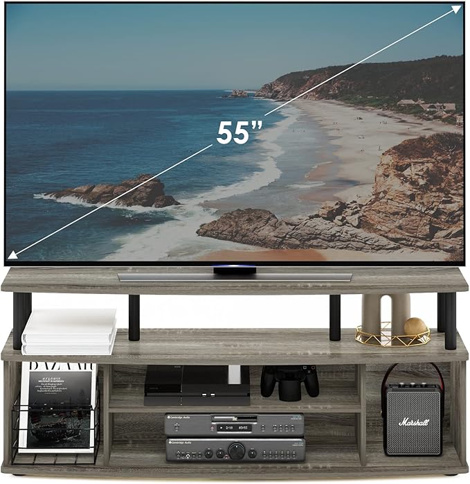 Furinno Jaya Large Entertainment Center Hold up to 55-in TV, French Oak/Black